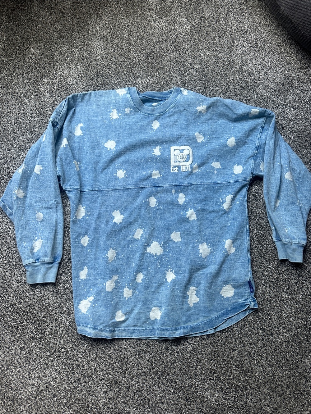 Womens Disney Blue Bleach-Splatter Long Sleeve Shirt XS